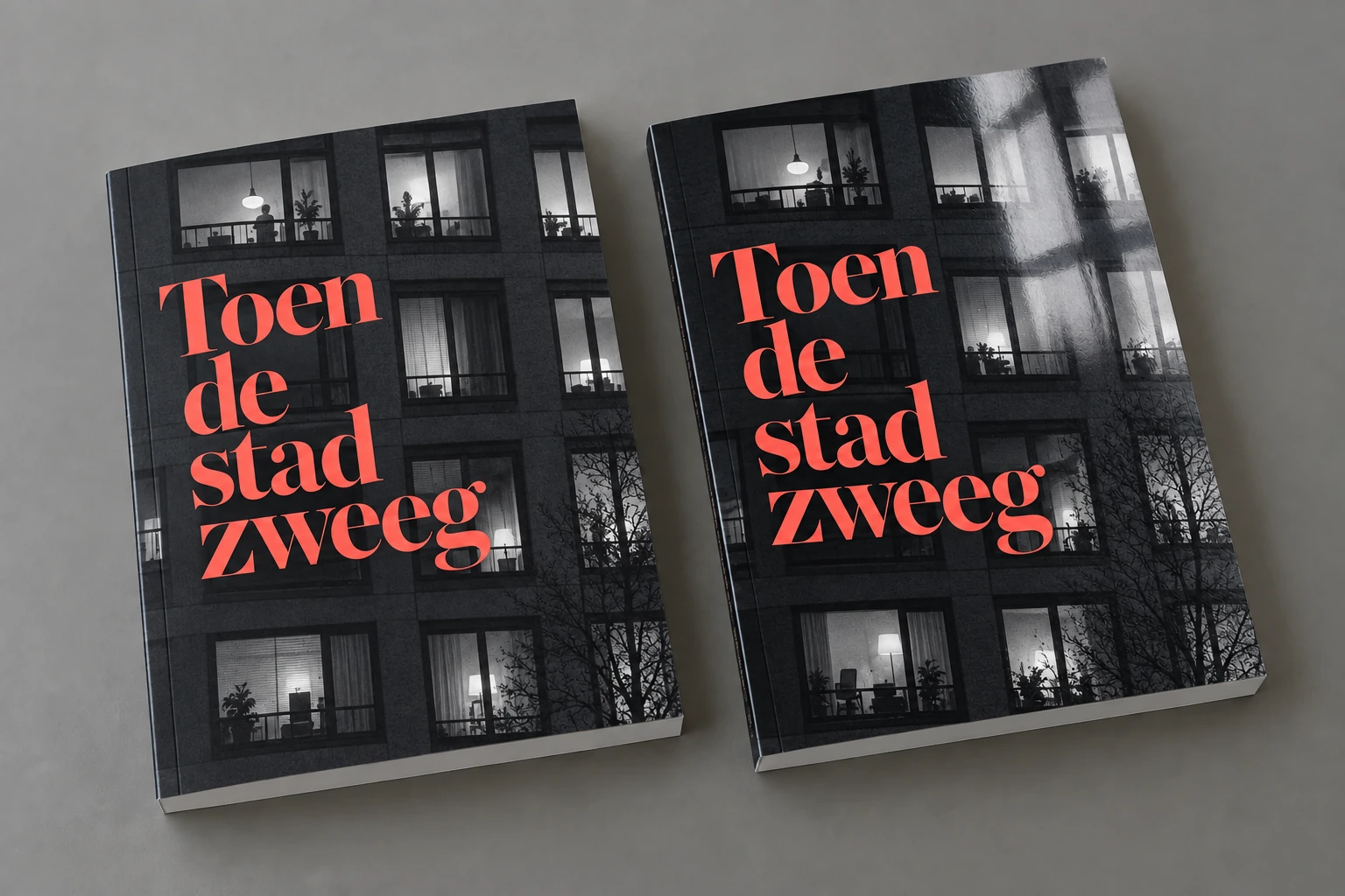 Twee exemplaren tonen een mat en een glanzend gelamineerd omslag.