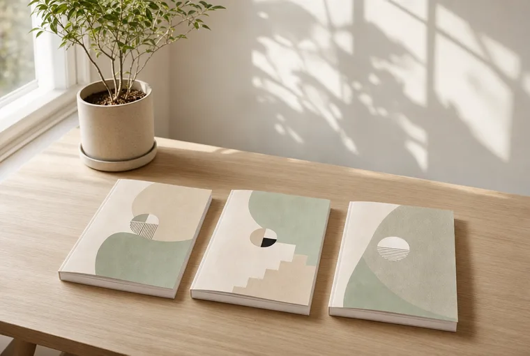 Drie gedrukte boeken met elk een ander omslagontwerp liggen naast elkaar op een lichte houten tafel