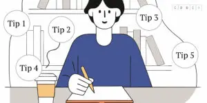 Illustratie met tekst ‘5 tips’ voor auteurs om succesvol een boek uit te geven via Codex