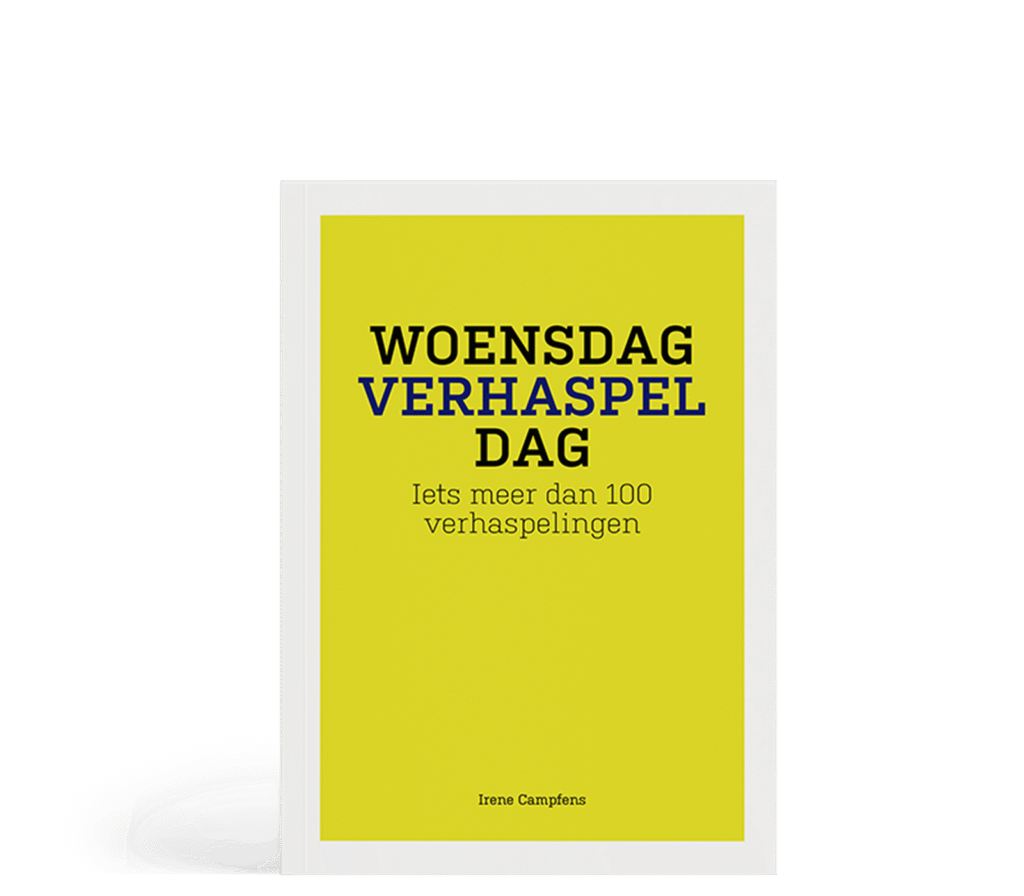 Omslag van het boek 'Woensdag Verhaspeldag' van Irene Campfens door Codex — inspirerend voorbeeld voor auteurs die via Codex zelf een boek willen uitgeven