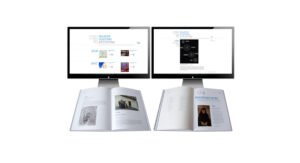 Voorbeelden van spreads uit het boek 'Lang leve de kunst' van de Jeanne Oosting Stichting en de website met een aantal voorbeeld pagina's - ideaal voorbeeld voor kunstorganisaties die via Codex zelf een boek willen uitgeven en daarnaast ook online present willen zijn